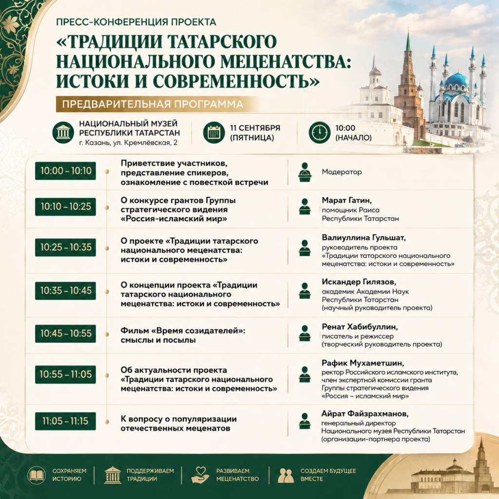 Пресс-конференция проекта: «Традиции Татарского национального меценатства: истоки и современность»